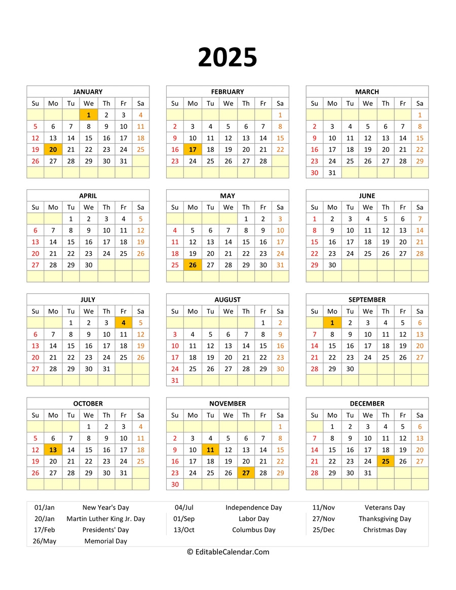 2025 Editable Calendar Lucas Silva