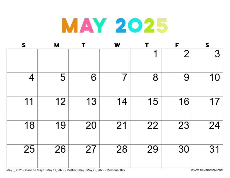 May 2025 Calendar Printable With Holidays