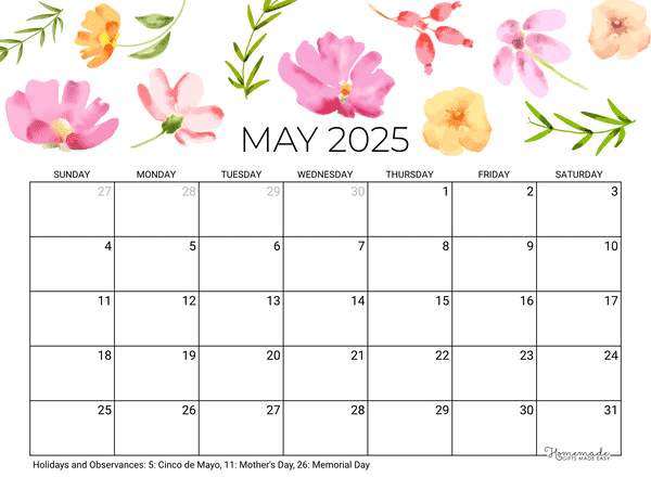 Printable Calendar For May 2025