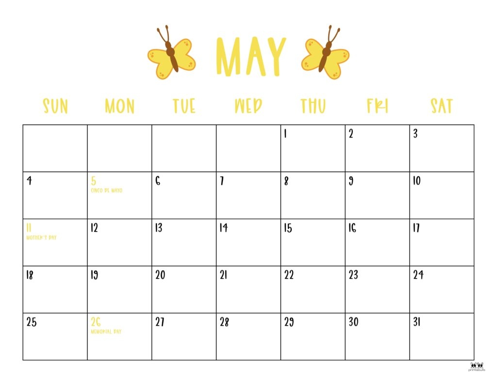 May 2025 Calendars 107 FREE Printables Printabulls