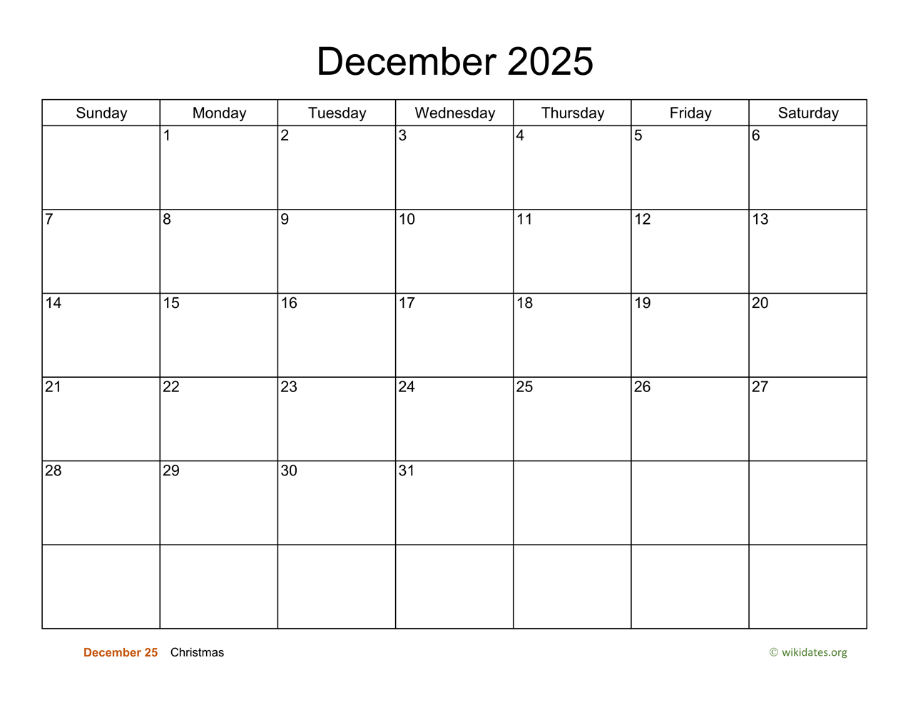 Printable December Calendar For 2025 Lily O Howie