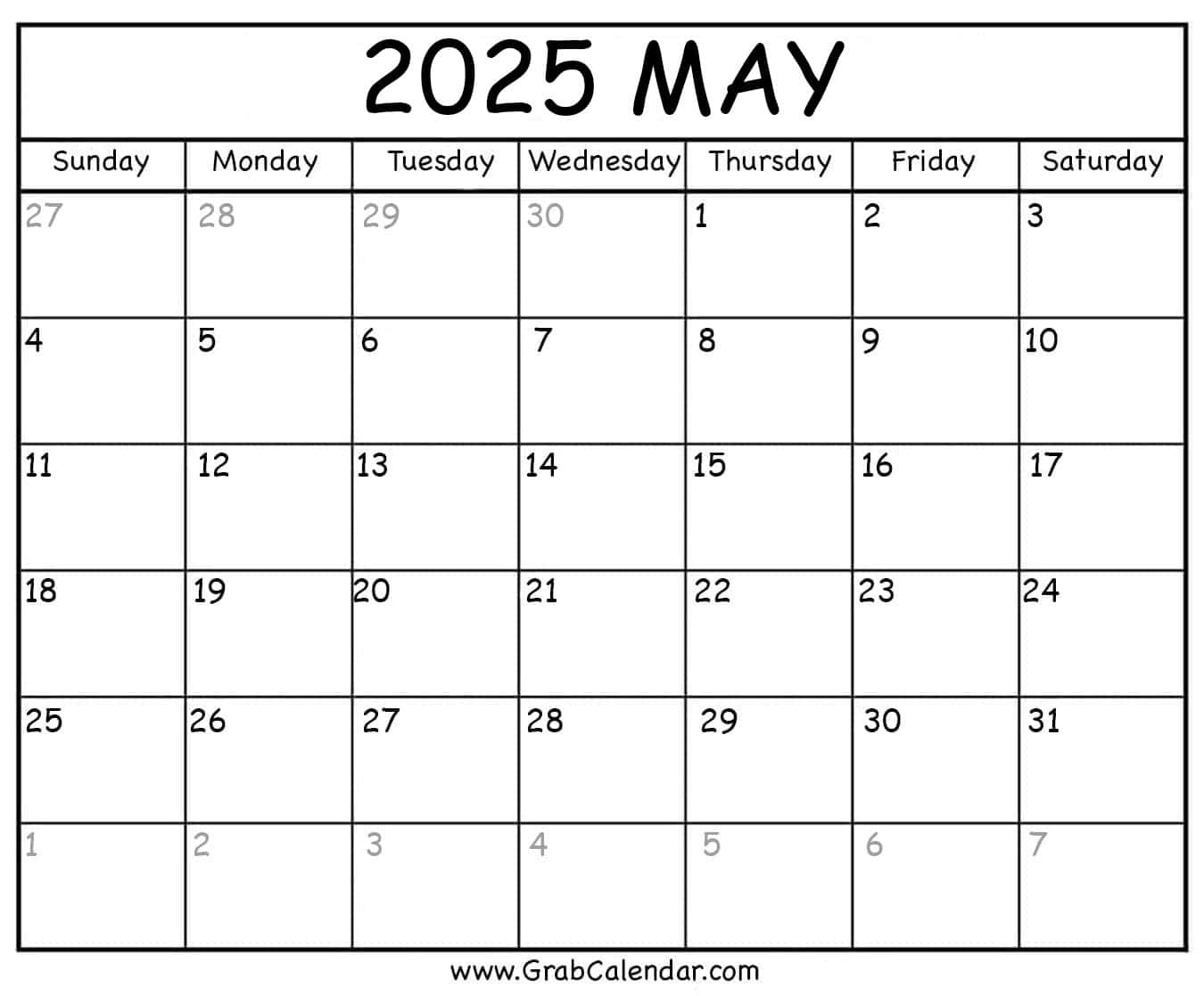 Printable May 2025 Calendar
