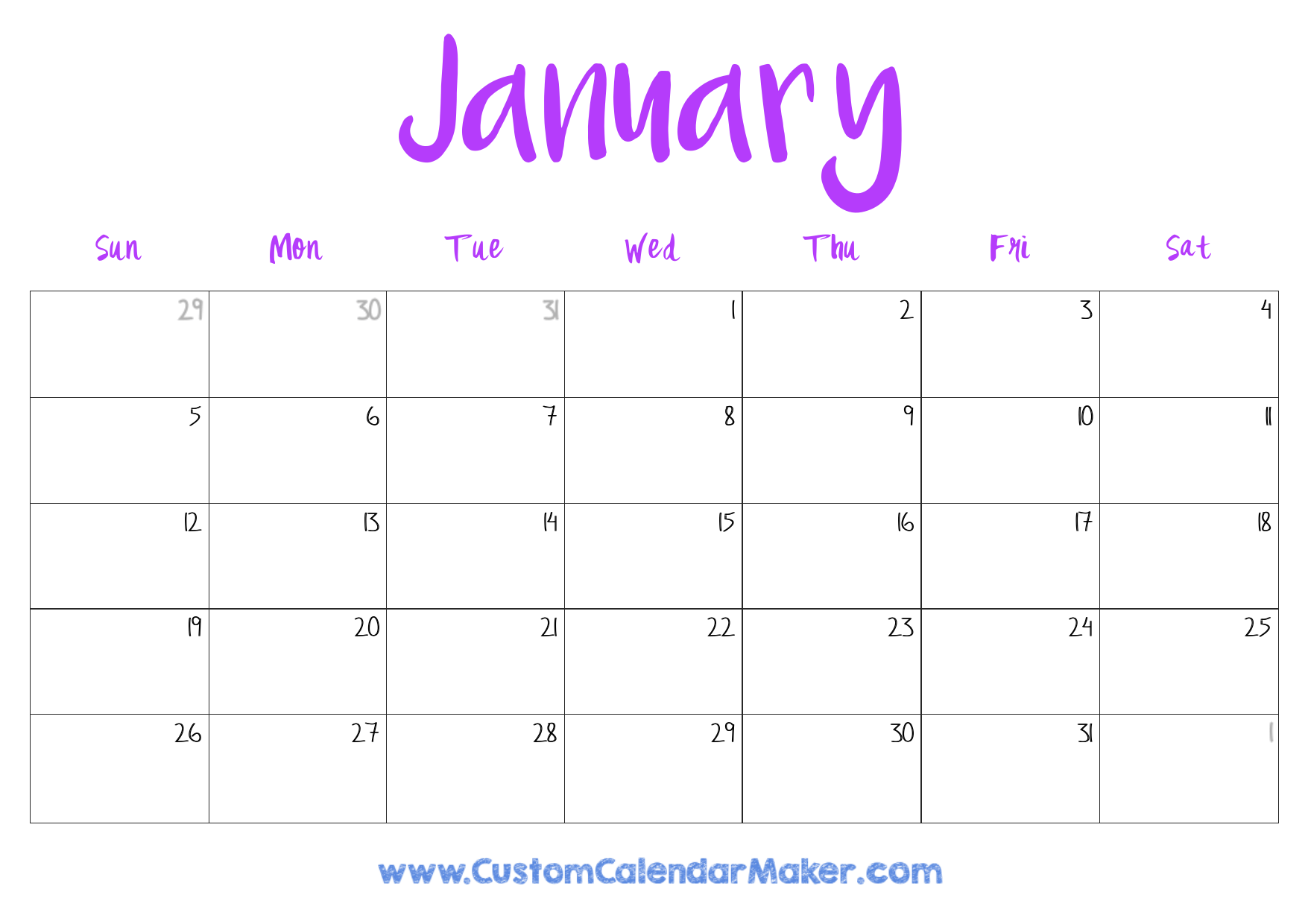 Blank Jan 2025 Calendar Printable Pdf Free Cody MurrayPrior